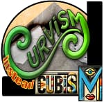 Diseño conceptual que contrasta la fluidez del curvismo con la rigidez del cubismo. Letras verdes curvas sobre un fondo de paredes angulares y tipografía geométrica de ‘Cubism’, representando la evolución del arte y la arquitectura hacia formas más orgánicas y naturales