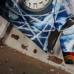 "Chemtrails element in Balancing the 666 artwork - environmental symbolism in Curvist Art by Federico Garcia"