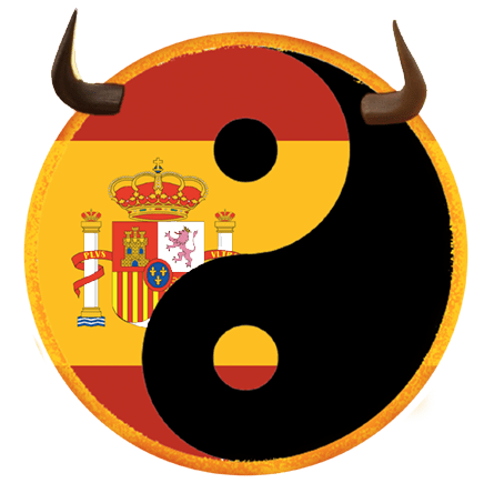 Spanish version button - Yin yang symbol with Spain flag representing balance between curvism and cubism philosophy